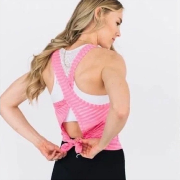 Zyia Active Pink Nimbus Split Back Yellow Athletic Tank Top Women’s Large - Picture 2 of 12